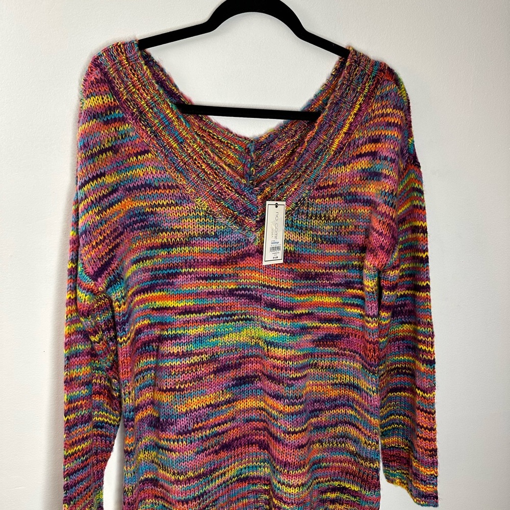 Woman’s multicolored deep v-neck sweater